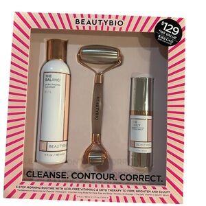 BeautyBio Skincare Cleanser & Exfoliant Set with Rose Gold Roller